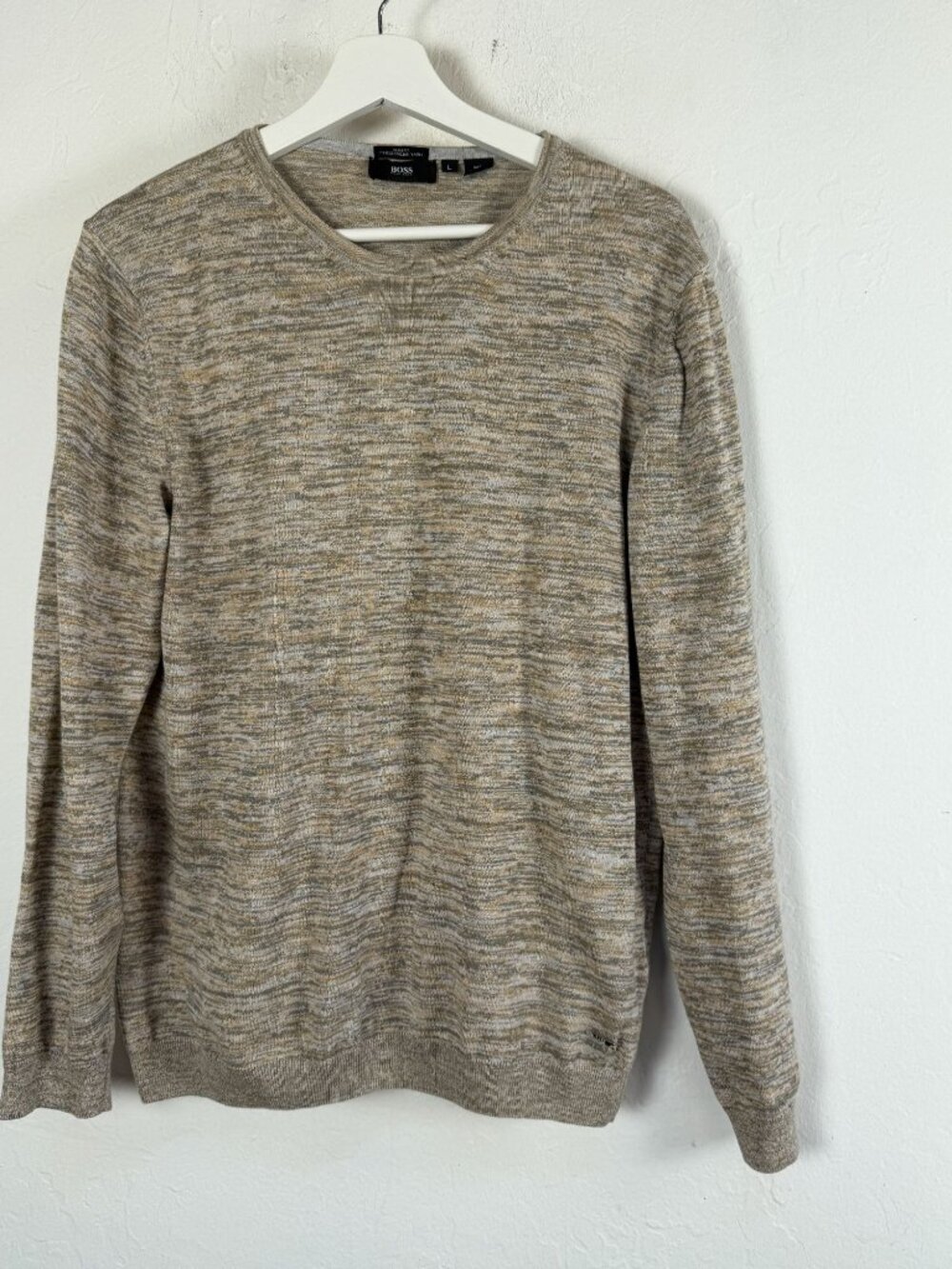 Hugo Boss Slim Fit Sweater Mens Large Italian Yarn Marled Crewneck Pullover